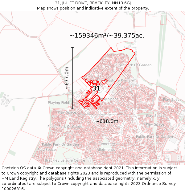 31, JULIET DRIVE, BRACKLEY, NN13 6GJ: Plot and title map