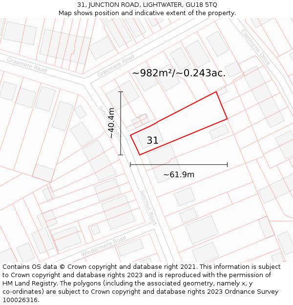 31, JUNCTION ROAD, LIGHTWATER, GU18 5TQ: Plot and title map