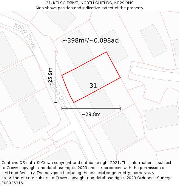 31, KELSO DRIVE, NORTH SHIELDS, NE29 9NS: Plot and title map