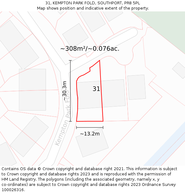 31, KEMPTON PARK FOLD, SOUTHPORT, PR8 5PL: Plot and title map