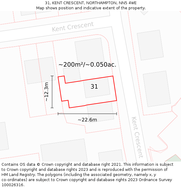 31, KENT CRESCENT, NORTHAMPTON, NN5 4WE: Plot and title map