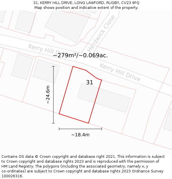 31, KERRY HILL DRIVE, LONG LAWFORD, RUGBY, CV23 9FQ: Plot and title map