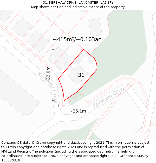 31, KERSHAW DRIVE, LANCASTER, LA1 3FY: Plot and title map