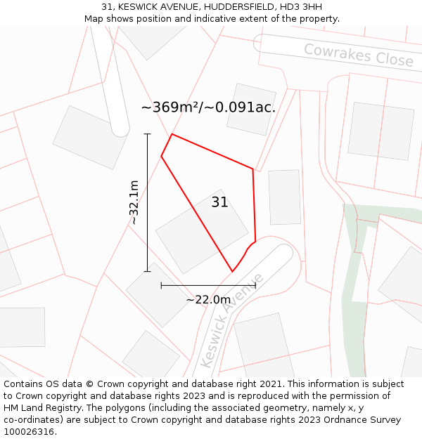 31, KESWICK AVENUE, HUDDERSFIELD, HD3 3HH: Plot and title map