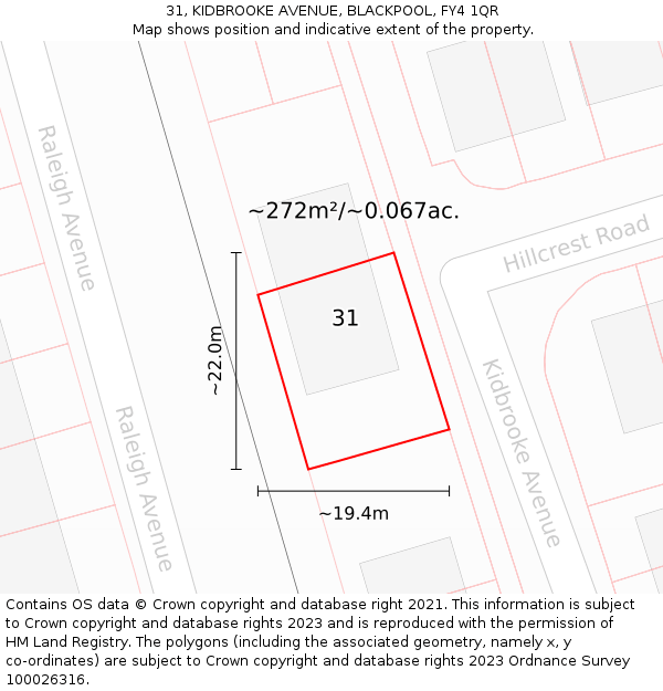 31, KIDBROOKE AVENUE, BLACKPOOL, FY4 1QR: Plot and title map