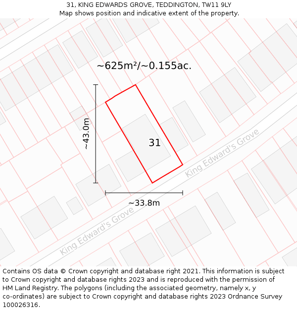 31, KING EDWARDS GROVE, TEDDINGTON, TW11 9LY: Plot and title map