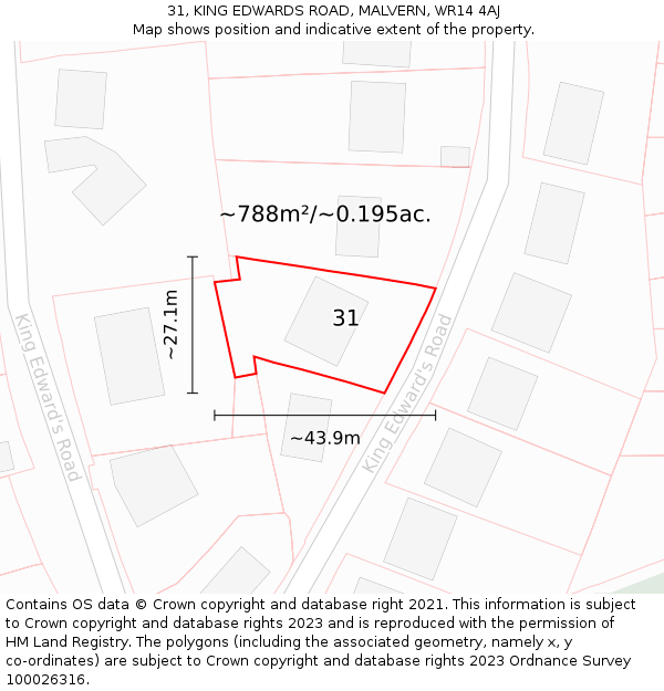 31, KING EDWARDS ROAD, MALVERN, WR14 4AJ: Plot and title map