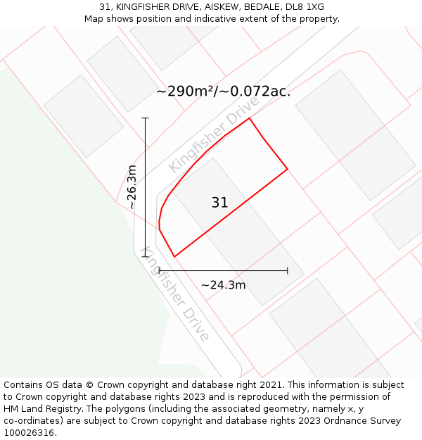 31, KINGFISHER DRIVE, AISKEW, BEDALE, DL8 1XG: Plot and title map