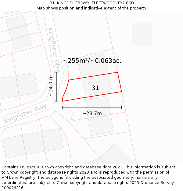 31, KINGFISHER WAY, FLEETWOOD, FY7 8SB: Plot and title map