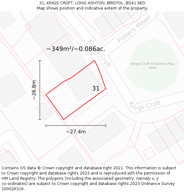 31, KINGS CROFT, LONG ASHTON, BRISTOL, BS41 9ED: Plot and title map