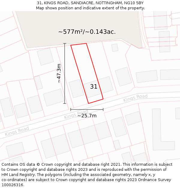 31, KINGS ROAD, SANDIACRE, NOTTINGHAM, NG10 5BY: Plot and title map