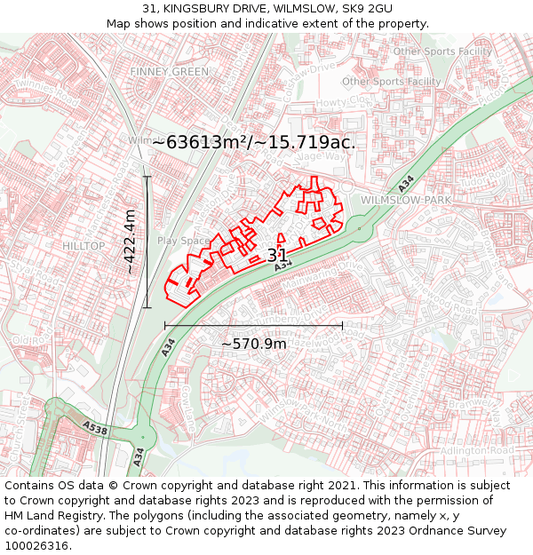 31, KINGSBURY DRIVE, WILMSLOW, SK9 2GU: Plot and title map