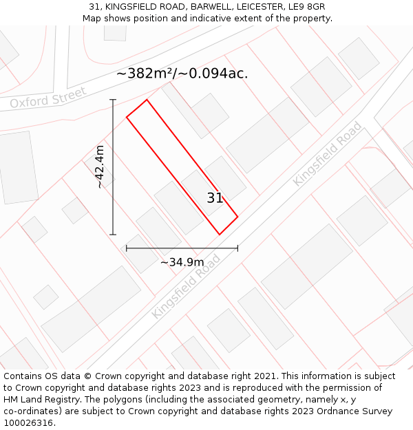 31, KINGSFIELD ROAD, BARWELL, LEICESTER, LE9 8GR: Plot and title map