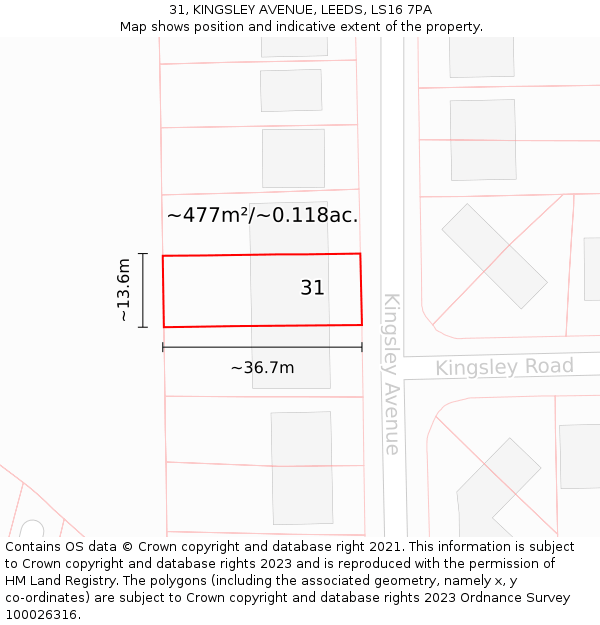 31, KINGSLEY AVENUE, LEEDS, LS16 7PA: Plot and title map