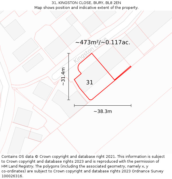 31, KINGSTON CLOSE, BURY, BL8 2EN: Plot and title map