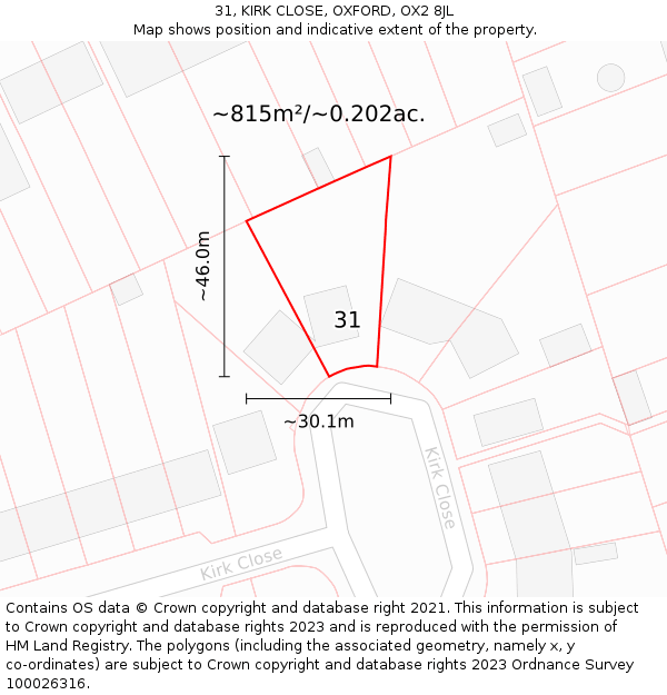 31, KIRK CLOSE, OXFORD, OX2 8JL: Plot and title map