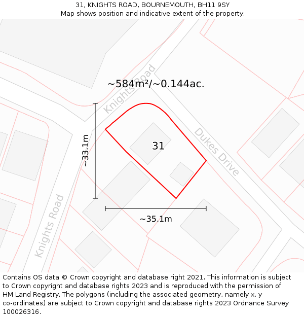 31, KNIGHTS ROAD, BOURNEMOUTH, BH11 9SY: Plot and title map