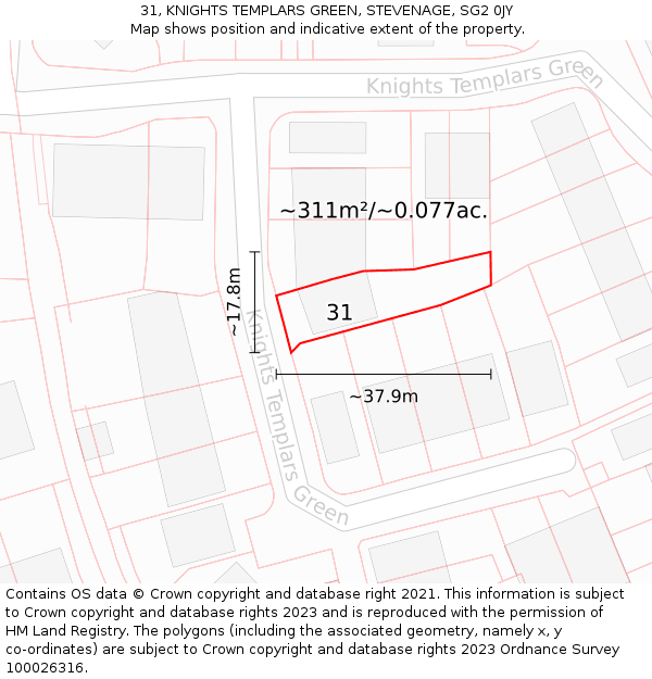 31, KNIGHTS TEMPLARS GREEN, STEVENAGE, SG2 0JY: Plot and title map