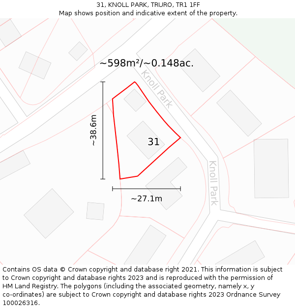 31, KNOLL PARK, TRURO, TR1 1FF: Plot and title map