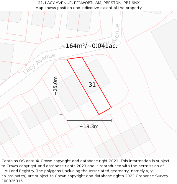 31, LACY AVENUE, PENWORTHAM, PRESTON, PR1 9NX: Plot and title map