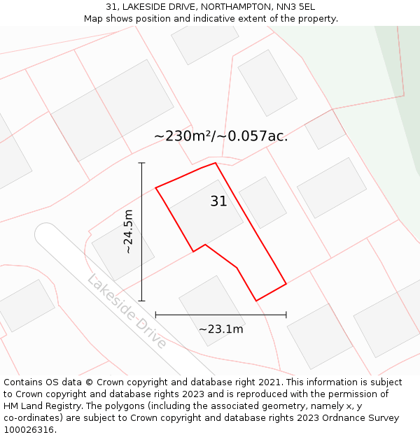 31, LAKESIDE DRIVE, NORTHAMPTON, NN3 5EL: Plot and title map