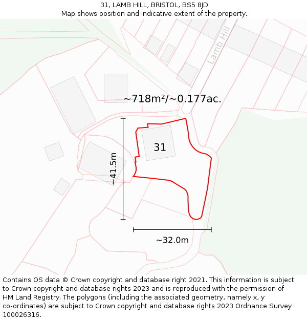 31, LAMB HILL, BRISTOL, BS5 8JD: Plot and title map