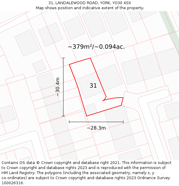 31, LANDALEWOOD ROAD, YORK, YO30 4SX: Plot and title map