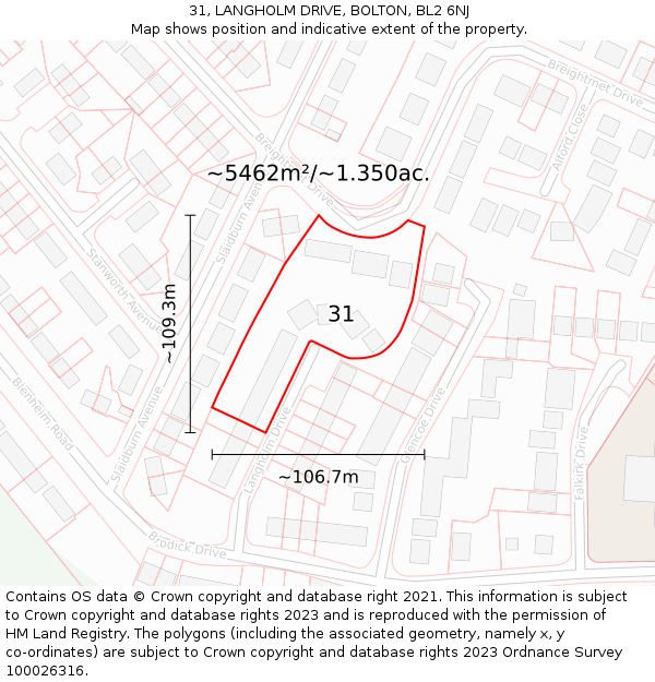 31, LANGHOLM DRIVE, BOLTON, BL2 6NJ: Plot and title map