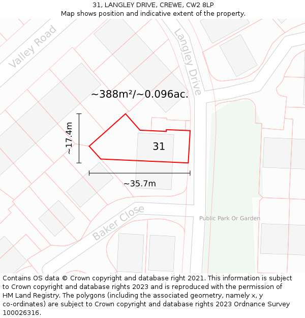 31, LANGLEY DRIVE, CREWE, CW2 8LP: Plot and title map