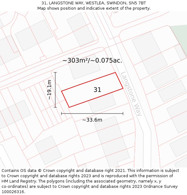 31, LANGSTONE WAY, WESTLEA, SWINDON, SN5 7BT: Plot and title map