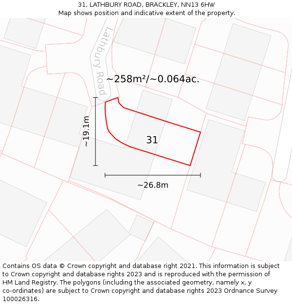 31, LATHBURY ROAD, BRACKLEY, NN13 6HW: Plot and title map