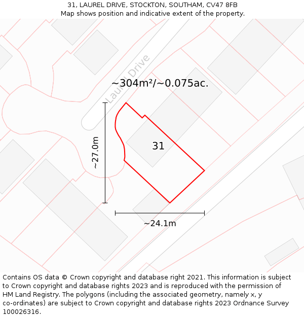 31, LAUREL DRIVE, STOCKTON, SOUTHAM, CV47 8FB: Plot and title map