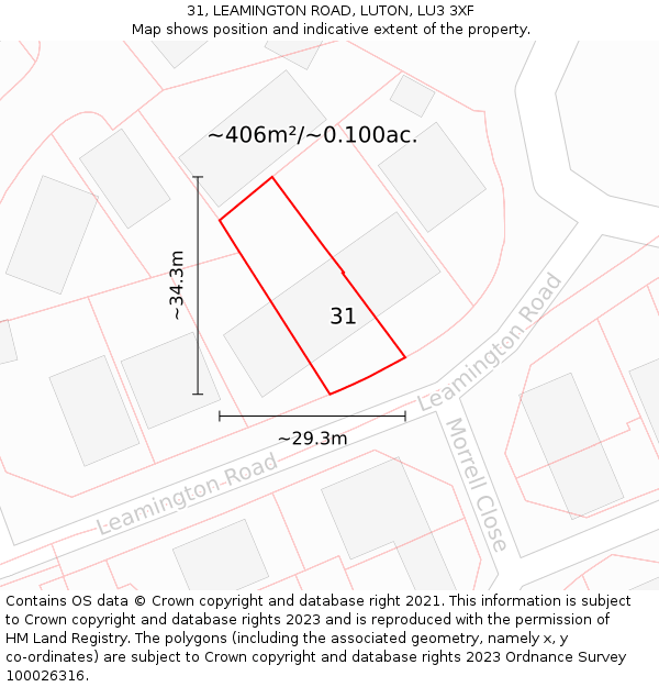 31, LEAMINGTON ROAD, LUTON, LU3 3XF: Plot and title map