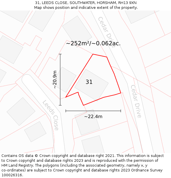 31, LEEDS CLOSE, SOUTHWATER, HORSHAM, RH13 9XN: Plot and title map