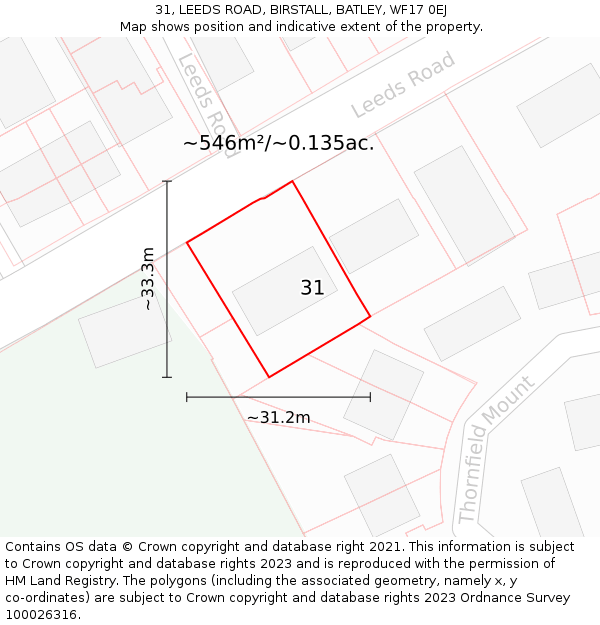 31, LEEDS ROAD, BIRSTALL, BATLEY, WF17 0EJ: Plot and title map