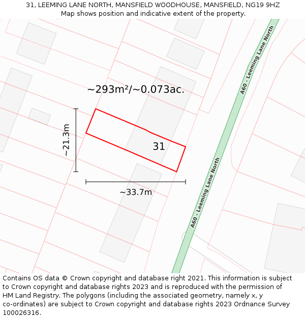 31, LEEMING LANE NORTH, MANSFIELD WOODHOUSE, MANSFIELD, NG19 9HZ: Plot and title map