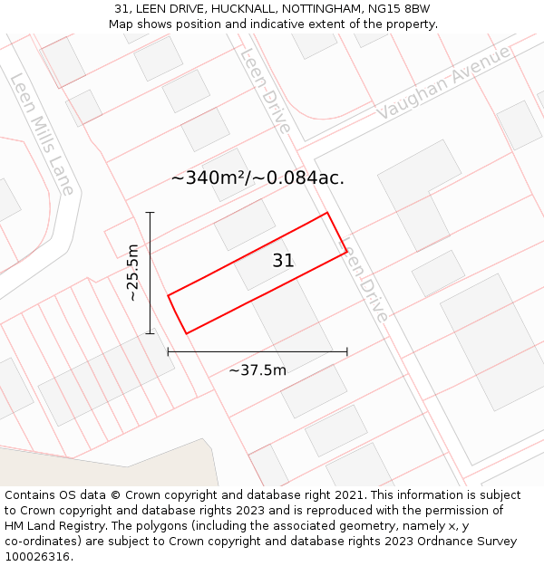 31, LEEN DRIVE, HUCKNALL, NOTTINGHAM, NG15 8BW: Plot and title map