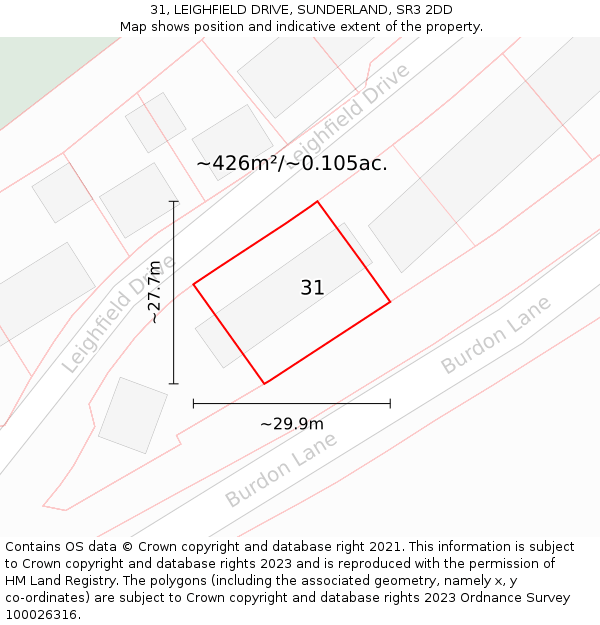 31, LEIGHFIELD DRIVE, SUNDERLAND, SR3 2DD: Plot and title map