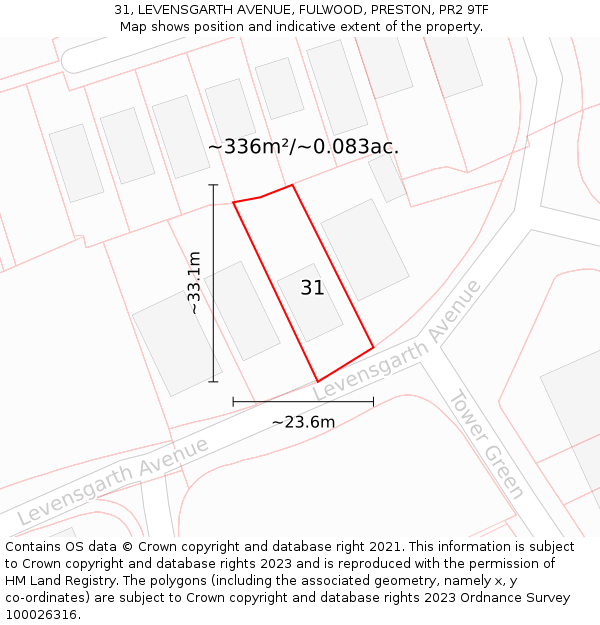 31, LEVENSGARTH AVENUE, FULWOOD, PRESTON, PR2 9TF: Plot and title map