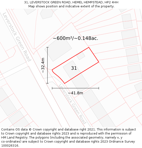 31, LEVERSTOCK GREEN ROAD, HEMEL HEMPSTEAD, HP2 4HH: Plot and title map