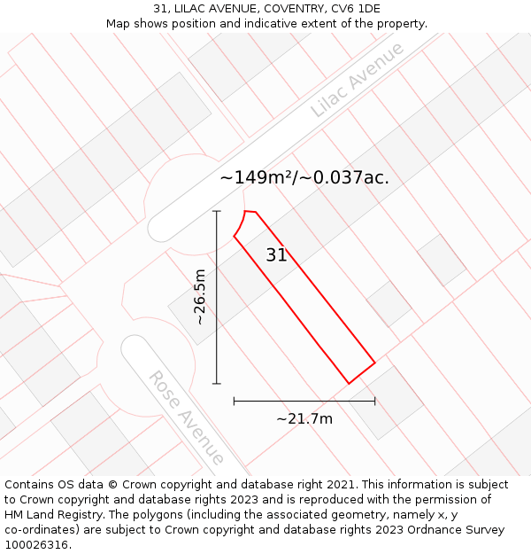 31, LILAC AVENUE, COVENTRY, CV6 1DE: Plot and title map