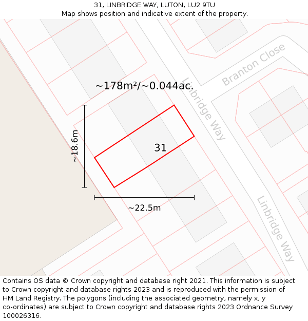 31, LINBRIDGE WAY, LUTON, LU2 9TU: Plot and title map