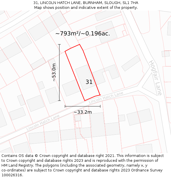 31, LINCOLN HATCH LANE, BURNHAM, SLOUGH, SL1 7HA: Plot and title map