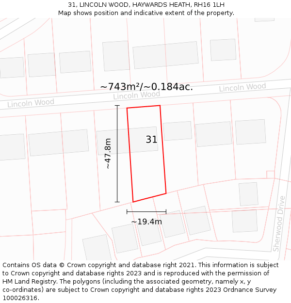 31, LINCOLN WOOD, HAYWARDS HEATH, RH16 1LH: Plot and title map