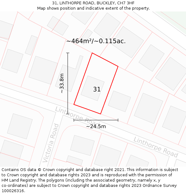 31, LINTHORPE ROAD, BUCKLEY, CH7 3HF: Plot and title map