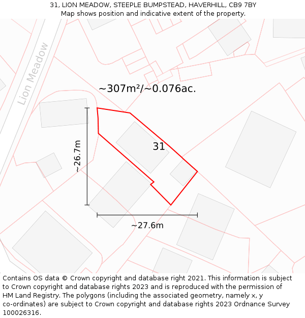 31, LION MEADOW, STEEPLE BUMPSTEAD, HAVERHILL, CB9 7BY: Plot and title map
