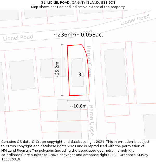 31, LIONEL ROAD, CANVEY ISLAND, SS8 9DE: Plot and title map