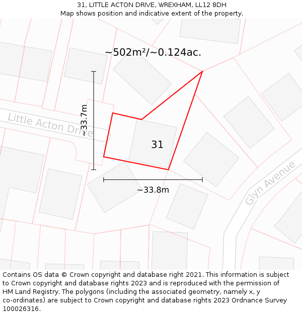 31, LITTLE ACTON DRIVE, WREXHAM, LL12 8DH: Plot and title map