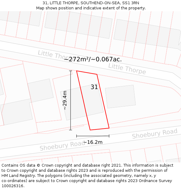 31, LITTLE THORPE, SOUTHEND-ON-SEA, SS1 3RN: Plot and title map