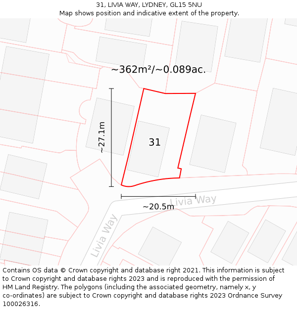 31, LIVIA WAY, LYDNEY, GL15 5NU: Plot and title map